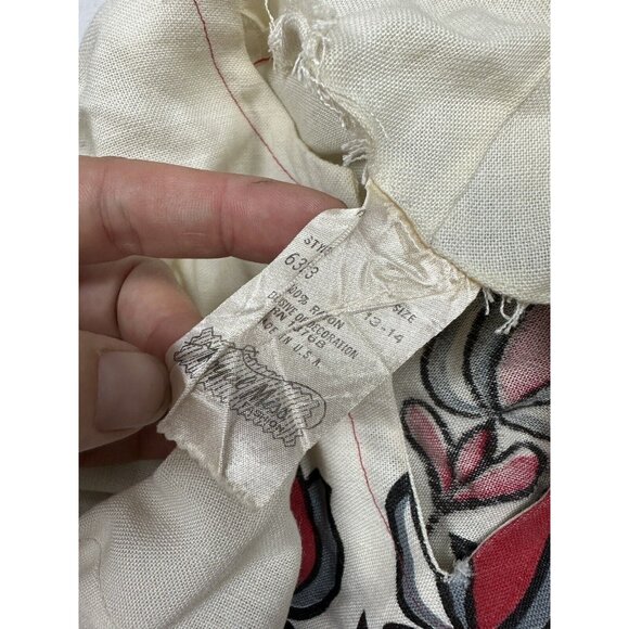 Vtg Royal Miss Fashion Rayon Floral Shift Dress Cream Red Gray Pullover Sz 13-14 - Picture 16 of 16